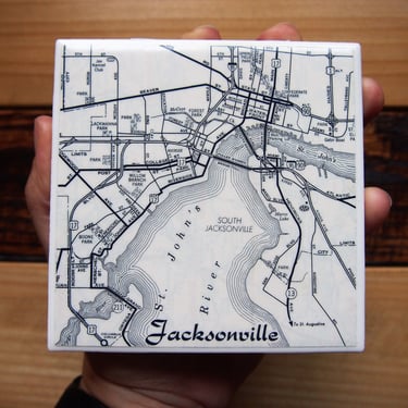 1964 Jacksonville Florida Map Coaster. Jacksonville Map. Vintage Florida Coasters. Handmade Florida Gift. City Map Décor. Florida 1960s Map. 