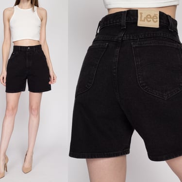 Small 90s Lee High Waisted Black Jean Shorts 26.5" | Vintage Denim High Waisted Mom Shorts 