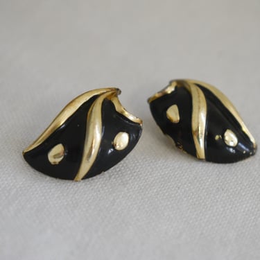 Vintage Coro Black and Gold Clip Earrings 