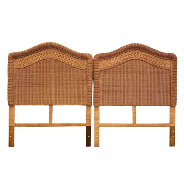 Vintage Twin Headboards - Set of 2 Natural Wicker Coastal Boho Chic Bedroom Furniture 