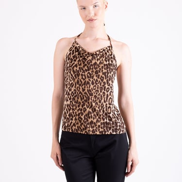 Vintage Dolce and Gabbana Y2K Leopard Print Draped Neck Halter Top D&G Animal Cheetah XS S M 