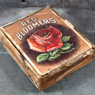 Antique Red Bloomers Cigar Box | Small, Wooden Cigar Box | Circa early 1900s 