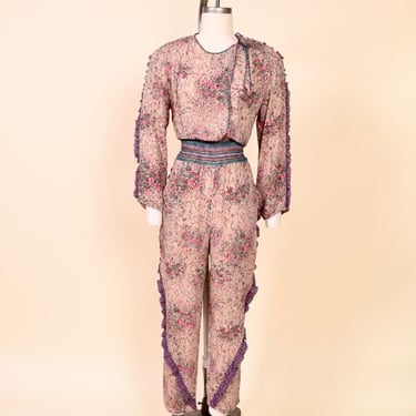 70s  Floral and Stripped Jumpsuit by Eyecatcher, M