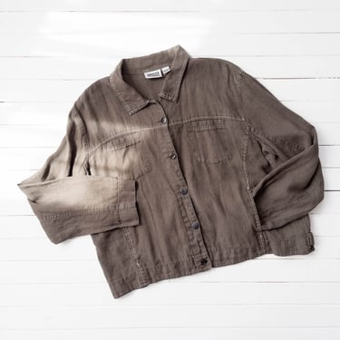 brown linen shirt | 90s plus size vintage minimal oversized lightweight chore coat jacket 