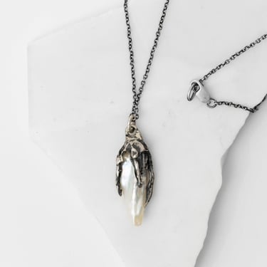 Oxidized Sterling Silver Tiny Tapered Pearl Necklace