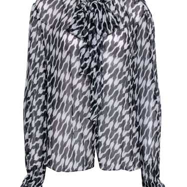 Diane von Furstenberg - Sheer Black &amp; White Zebra Print Blouse w/ Front Tie Sz XL