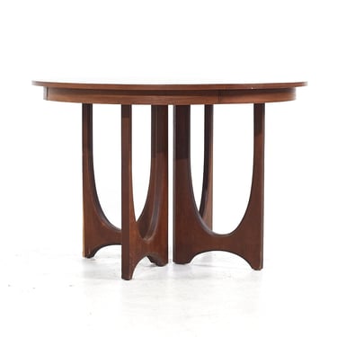 Broyhill Brasilia Mid Century Walnut Expanding Pedestal Dining Table with 3 Leaves - mcm 