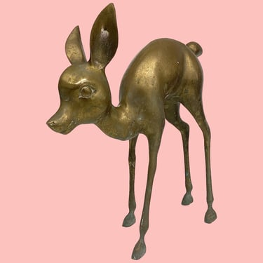 Vintage Brass Deer Statue 1970s Retro XL Size 17.25" H + Mid Century Modern + Fawn + Gold Metal + Woodland Animal + Bambi + MCM Home Decor 