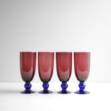 Vintage Hand Blown Purple and Blue Wine, Cocktail or Water Glasses 