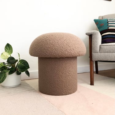 Mushroom Ottoman in Taupe Boucle 