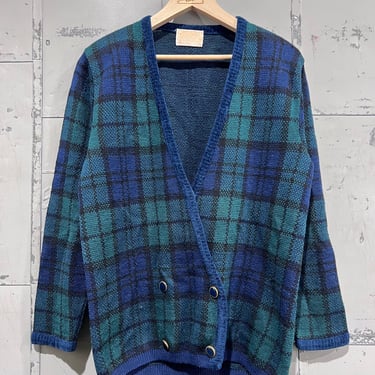 80s Small Pendleton plaid asymmetrical wool cardigan 