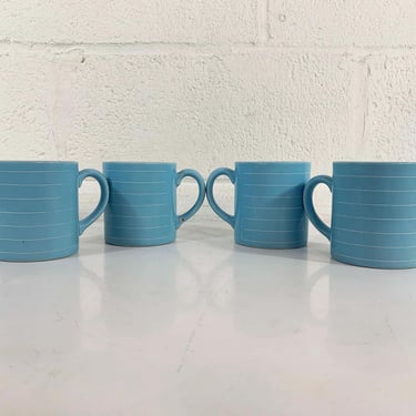 Vintage Baby Blue Striped Mugs Set of 5 Made in England Coffee Tea Cup GRAFF MRB Dopamine Decor Colorful Home Sky Pastel 1970s 1980s 