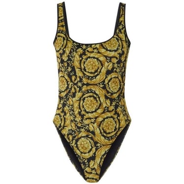 VERSACE Yellow Logo Printed Swimsuit Body One-piece Bathing Suit