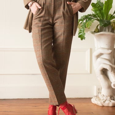 1980s Anne Klein Wool Glen Plaid Trousers 