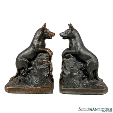Vintage Traditional Bronze Shepard Dog Library Bookends - A Pair