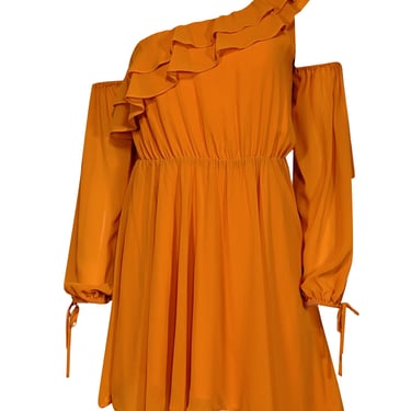 Michael Costello x Revolve - Orange One Shoulder Ruffled Mini Dress Sz XXS