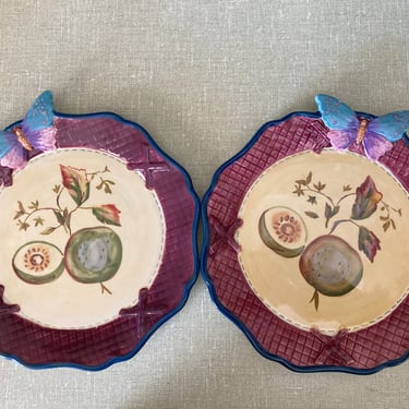 Set of 2 Plates Tracy Porter Garden Plates - papillon collection ~ Tea Party Luncheon Plates- French Country Cottage Kitchen Decor 