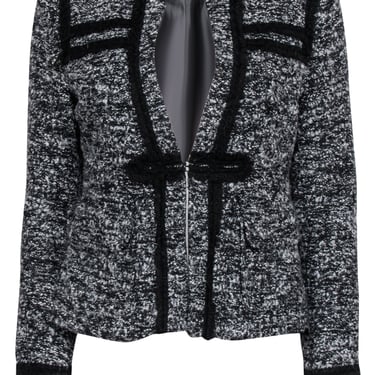 Nanette Lepore - Black & Grey Boucle Tweed Blazer w/ Black Rope Trim Sz 6