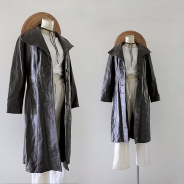 70's espresso leather trench jacket - xs 