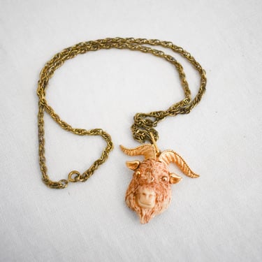 1970s Razza Ram Head Pendant and Chain Necklace 