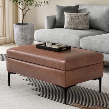 Rebecca 36&quot; Coffee Table/Storage Ottoman inBrown Vegan Leather FFW258-646