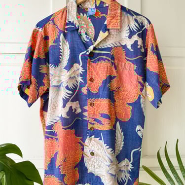 80s OP Dragon Print Shirt | M