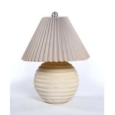 1980s Cream Ribbed Plaster Lamp with Rippled Lamp Shade 