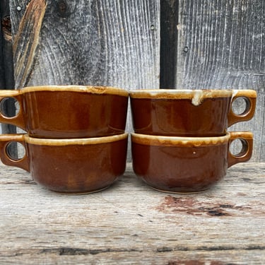 Maple Leaf Stoneware — Vintage Soup Mug - Stoneware Soup Mug - Vintage Mug Soup Cups — Set of Soup Cups - Stoneware Mugs - Vintage Soup Cups 