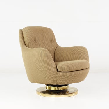 Milo Baughman Style Mid Century Brass Swivel Base Lounge Chair - mcm 