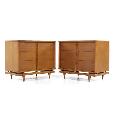 Kent Coffey Sequence Mid Century Walnut and Brass 36" Chests - Pair - mcm 