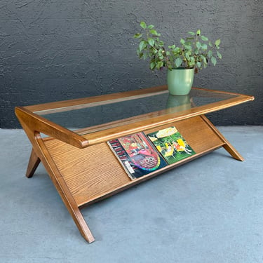 MC Style Cantilever Coffee Table with Integral Magazine Rack