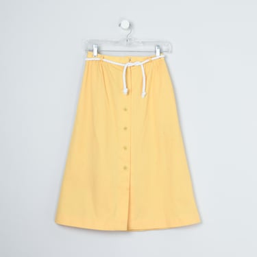 Vintage 1960s Sun-Yellow Midi Wrap Skirt - rope belt, pockets, sixties, made in usa, 
