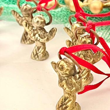 Brass Angels, Tree Ornaments, Vintage Christmas Holiday Decor, Set of 9 