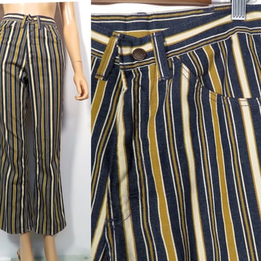 Vintage 60s/70s Striped Flare Leg Cotton Pants Size 27x28 Narrow Hips 