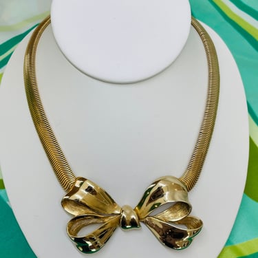 Large Gold Bow with Snake Chain