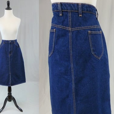 80s Jean Skirt - Dark Blue Denim - High Waisted - Hunt Club Embroidered Horse - Vintage 1980s - S 27" waist 