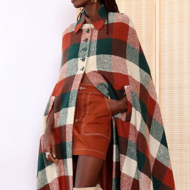 Sweeping Autumnal Plaid Cape XS/S