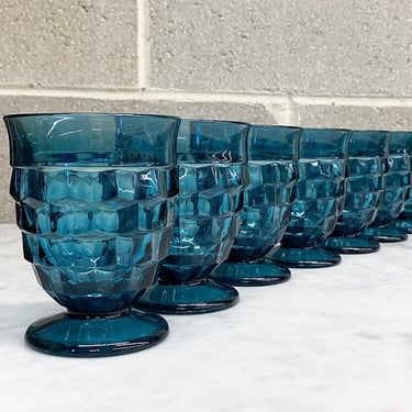 Vintage Whitehall Colony Goblets Retro 1960s Mid Century Modern + Glass + Riviera Blue + Set of 7 + MCM Kitchen or Bar + Drinking Glasses + 