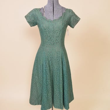 Green Late 1950s Lace Party Dress, XXS