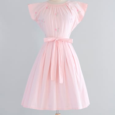 Vintage 1950's Soft Pink Embroidered Wrap Dress by Swirl / S