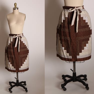1970s Brown, Tan and White Patchwork Quilt Quilted Prairie Cottagecore Skirt -M 