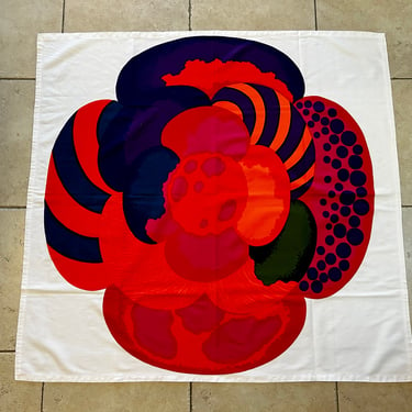 Vintage Hiroshi Awatsuji Fabric Panel 1960s August Flower Marimekko Fabric Textile Art, Retro Textile, Retro Wall Art 