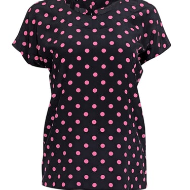 Escada - Black w/ Pink Polka Dot Print Silk Shirt Sz 6