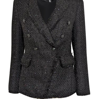 White House Black Market - Black Metallic Fringe Trim Boucle Blazer Sz 2