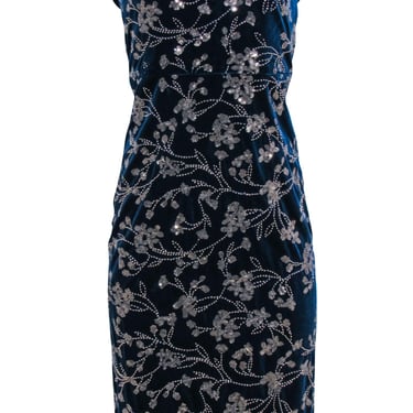 Theia - Dark Blue Velvet Beaded Strapless Dress Sz 8