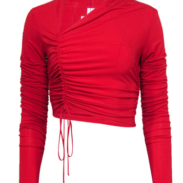 A.L.C. - Red Ruched Long Sleeve Crop Top Sz M