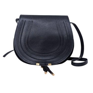 Chloe - Black Grained Leather "Marcie" Medium Crossbody Bag