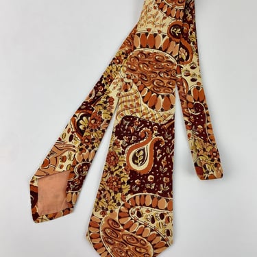 1940's Vintage Tie - All Silk - Stylized Paisley Print - PAUL'S CRAVAT - Rusty Brown, Blush & Cream 