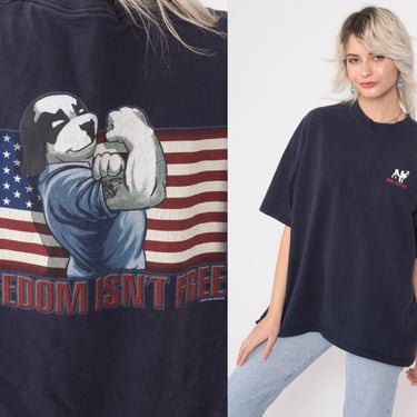90s Big Dogs T-Shirt Freedom Isn't Gree Graphic Tee Patriotic American Flag Veteran Tshirt Faded Black Vintage 1990s Large xl 