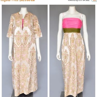 ON SALE 1960s satin brocade dress with matching coat XS 
